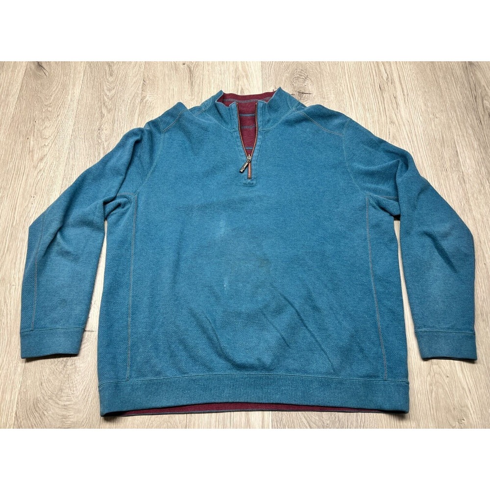 Tommy Bahama Reversible 1/4 Zip Pullover Mens Sweatshirt Sweater Teal Maroon XL